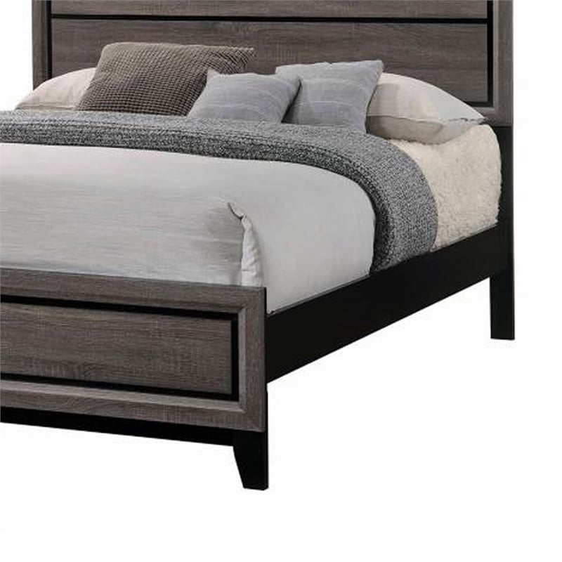 Bowery Hill Wooden Eastern King Bed with Plank Headboard in Gray Oak