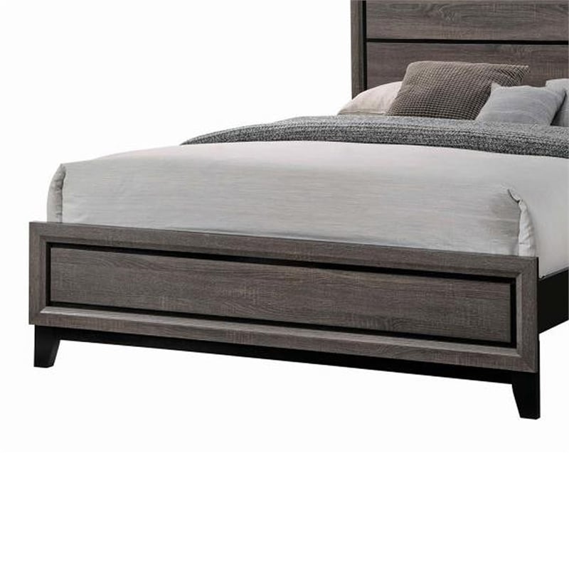 Bowery Hill Wooden Eastern King Bed with Plank Headboard in Gray Oak
