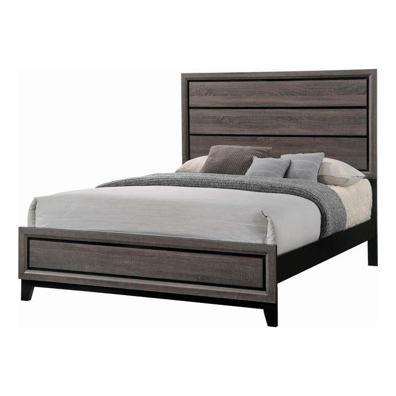 Bowery Hill Wooden Eastern King Bed with Plank Headboard in Gray Oak