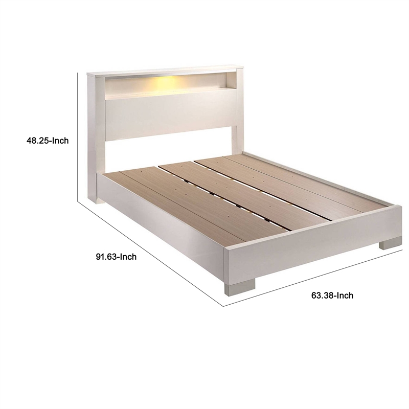 Bowery Hill Queen Size Bed with Open Shelf and LED Light in White