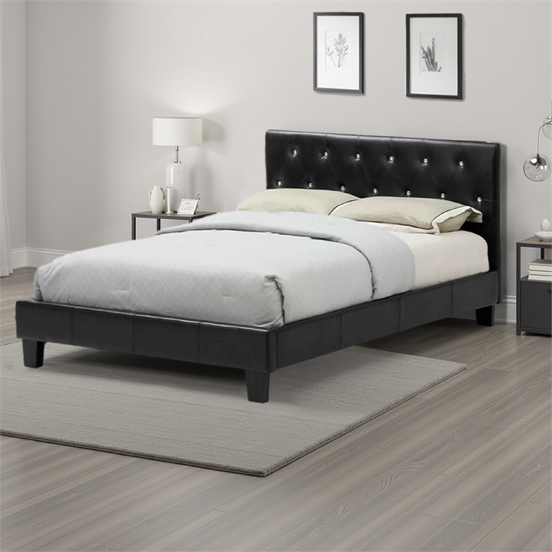 Bowery Hill California King Size Bed with Button Tufted Headboard in Black