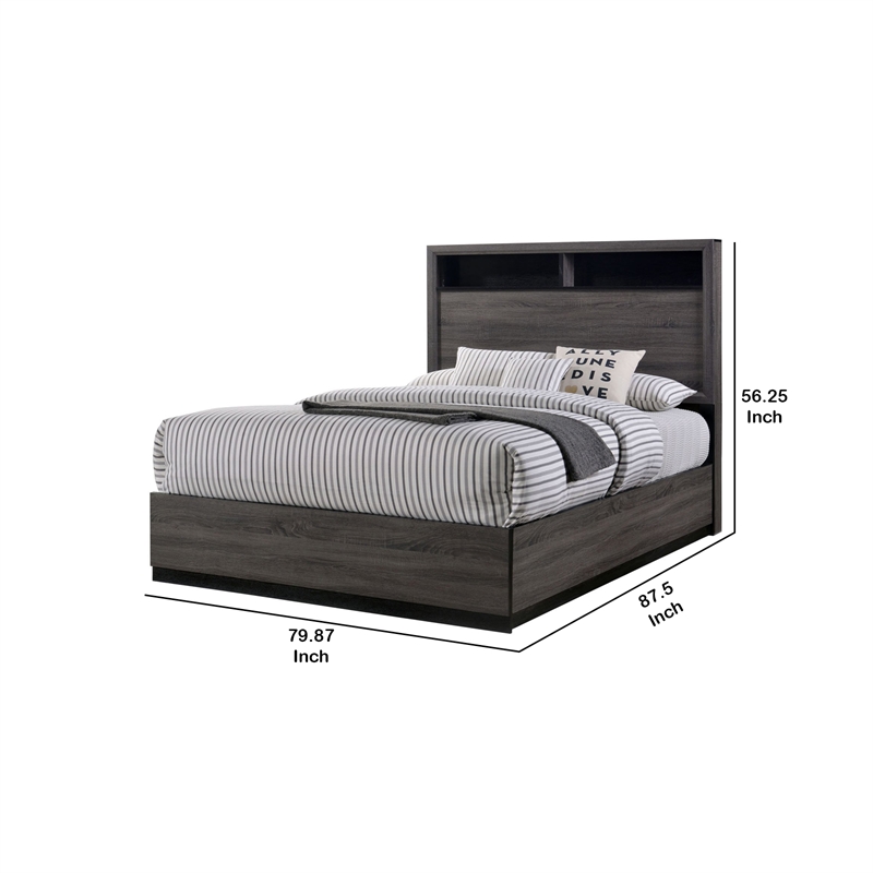 Bowery Hill Wooden Eastern King Bed with Bookcase Headboard in Gray