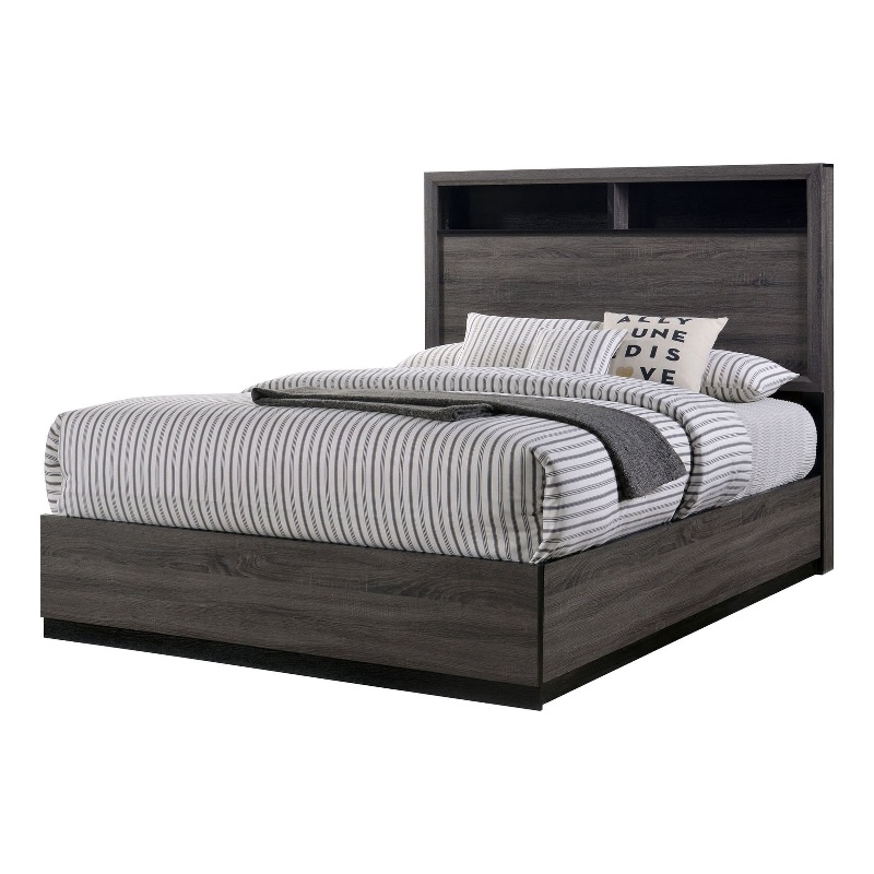 Bowery Hill Wooden Eastern King Bed with Bookcase Headboard in Gray