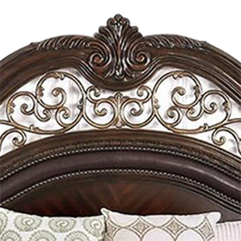 Bowery Hill Eastern King Wooden Bed with Carved Headboard in Brown