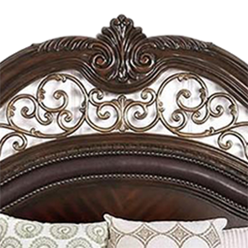 Bowery Hill Eastern King Wooden Bed with Carved Headboard in Brown