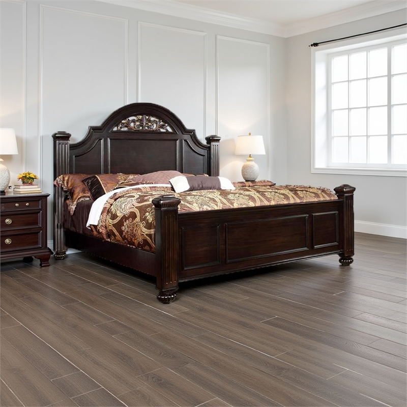 Bowery Hill California King Wooden Bed with Bun Feet in Brown