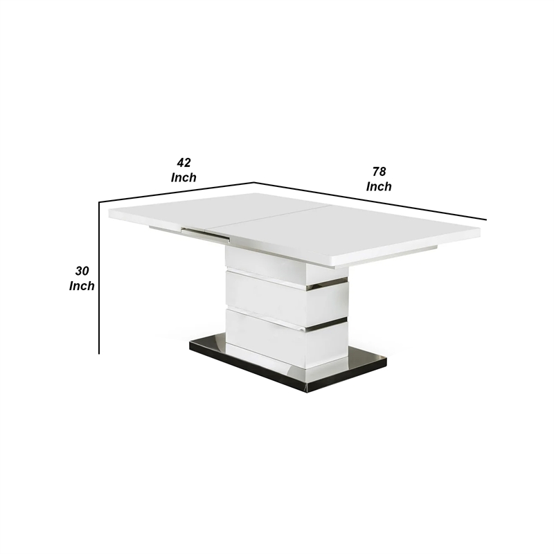 Bowery Hill Extendable Dining Table with Metal Base in White and Silver