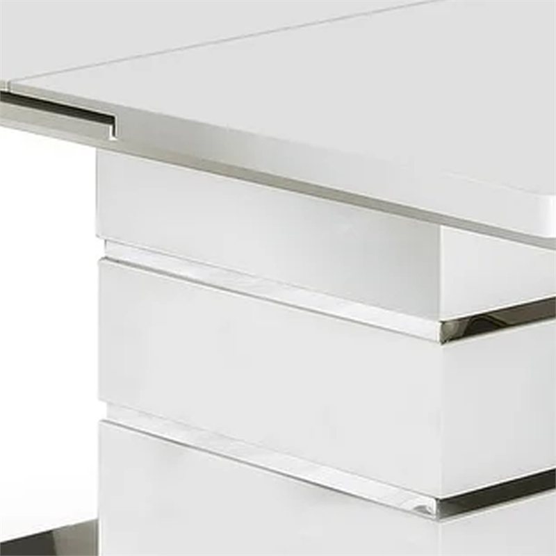 Bowery Hill Extendable Dining Table with Metal Base in White and Silver