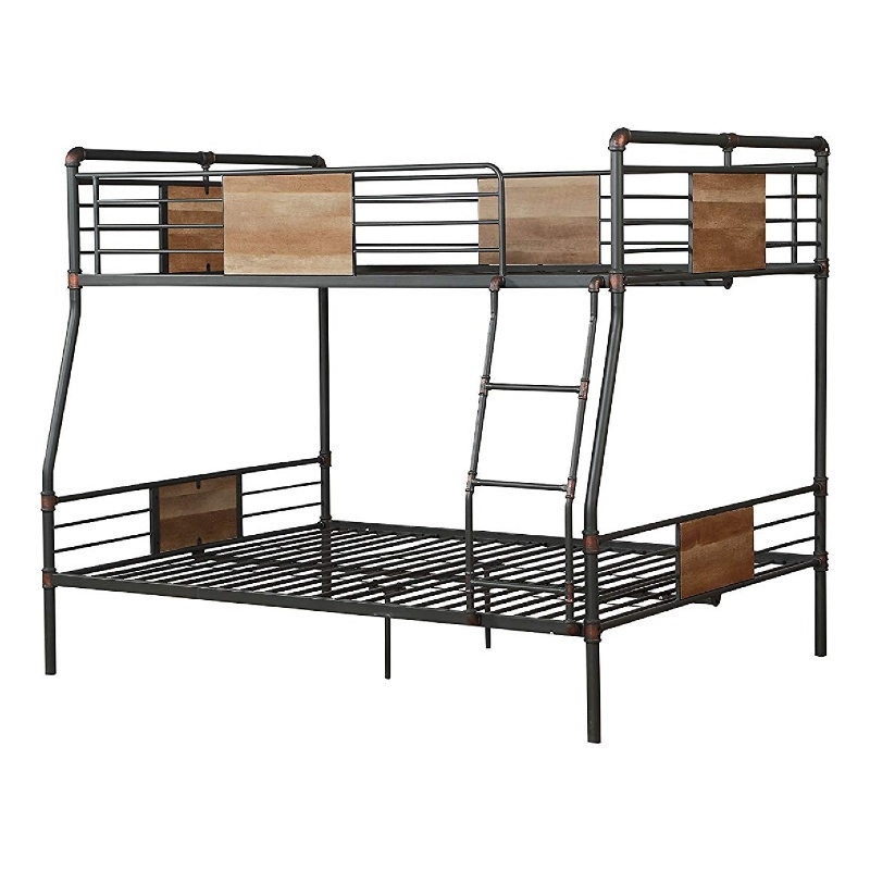 Bowery Hill Full Over Queen Metal Bunk Bed with Ladder in Black and Brown