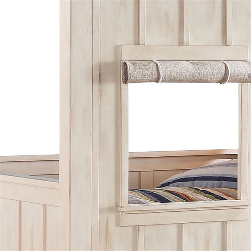 Bowery Hill Wooden Cottage Full Bed in Weathered White and Washed Gray