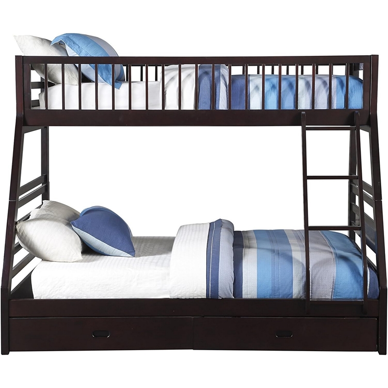 Bowery Hill Twin XL Over Queen Bunk Bed with Drawers in Espresso Brown