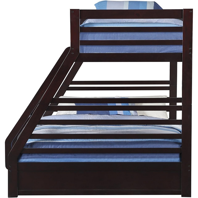 Bowery Hill Twin XL Over Queen Bunk Bed with Drawers in Espresso Brown