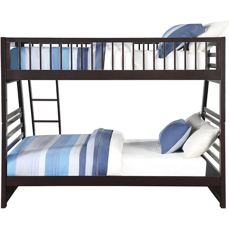 Bowery Hill Twin XL Over Queen Bunk Bed with Drawers in Espresso Brown