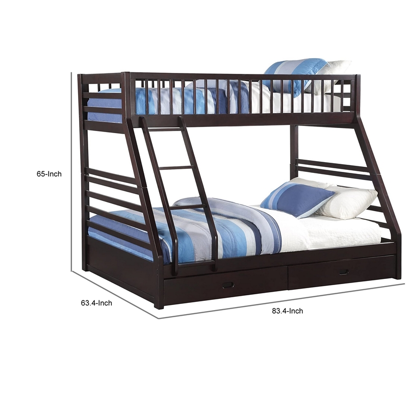 Bowery Hill Twin XL Over Queen Bunk Bed with Drawers in Espresso Brown
