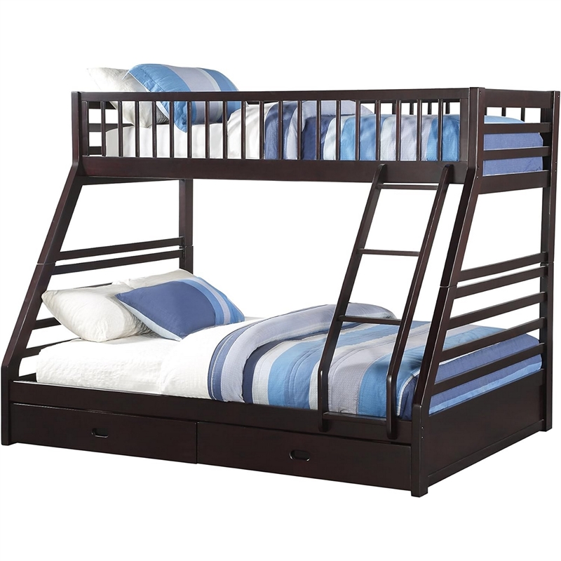 Bowery Hill Twin XL Over Queen Bunk Bed with Drawers in Espresso Brown