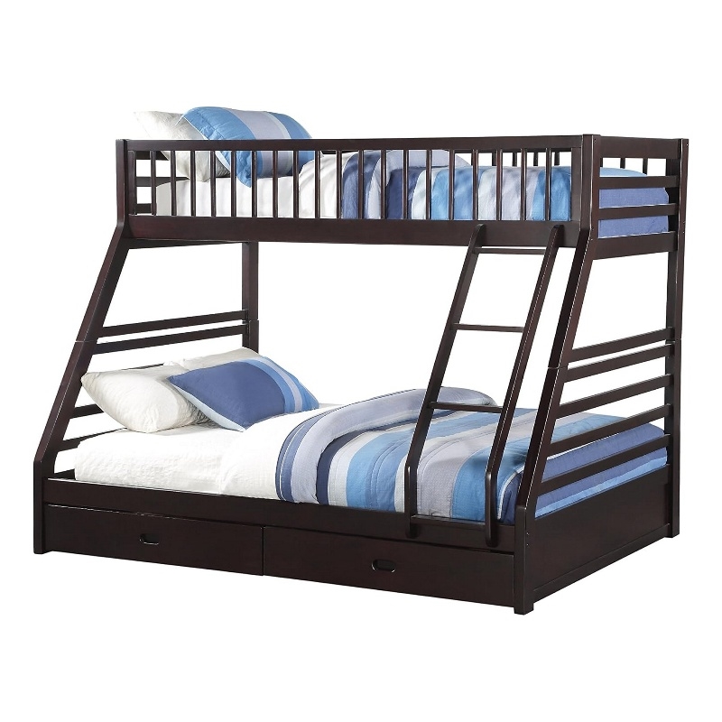 Bowery Hill Twin XL Over Queen Bunk Bed with Drawers in Espresso Brown