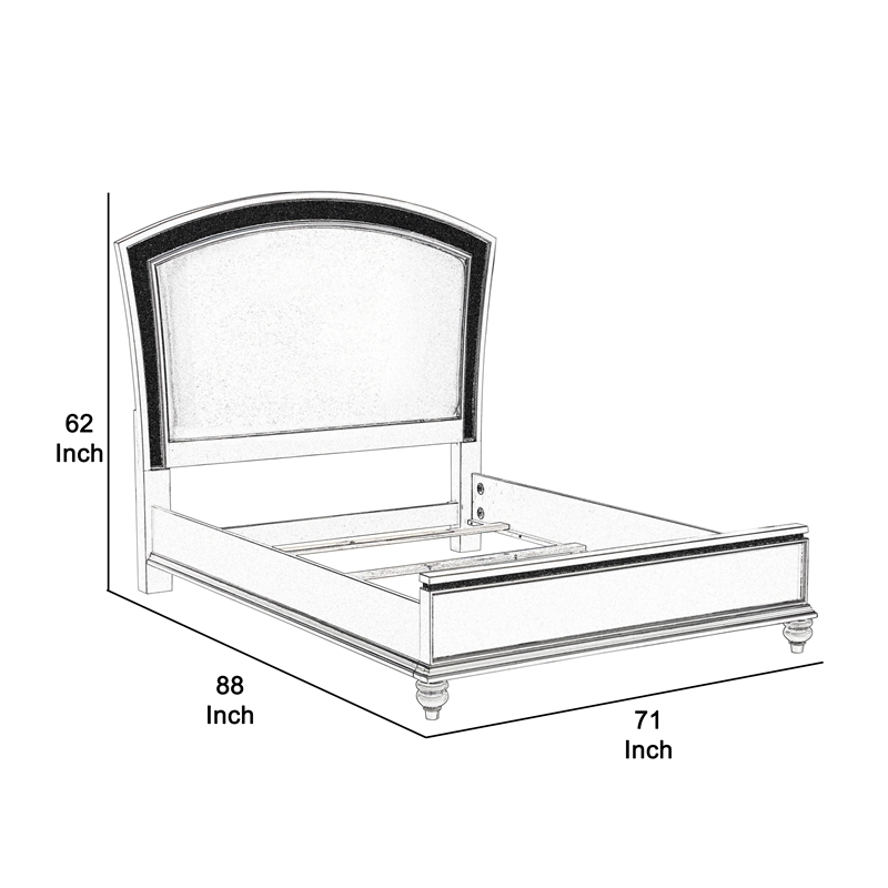 Bowery Hill Queen Size Bed with Rhinestone Inlay Headboard in Gray White