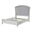 Bowery Hill Queen Size Bed with Rhinestone Inlay Headboard in Gray White