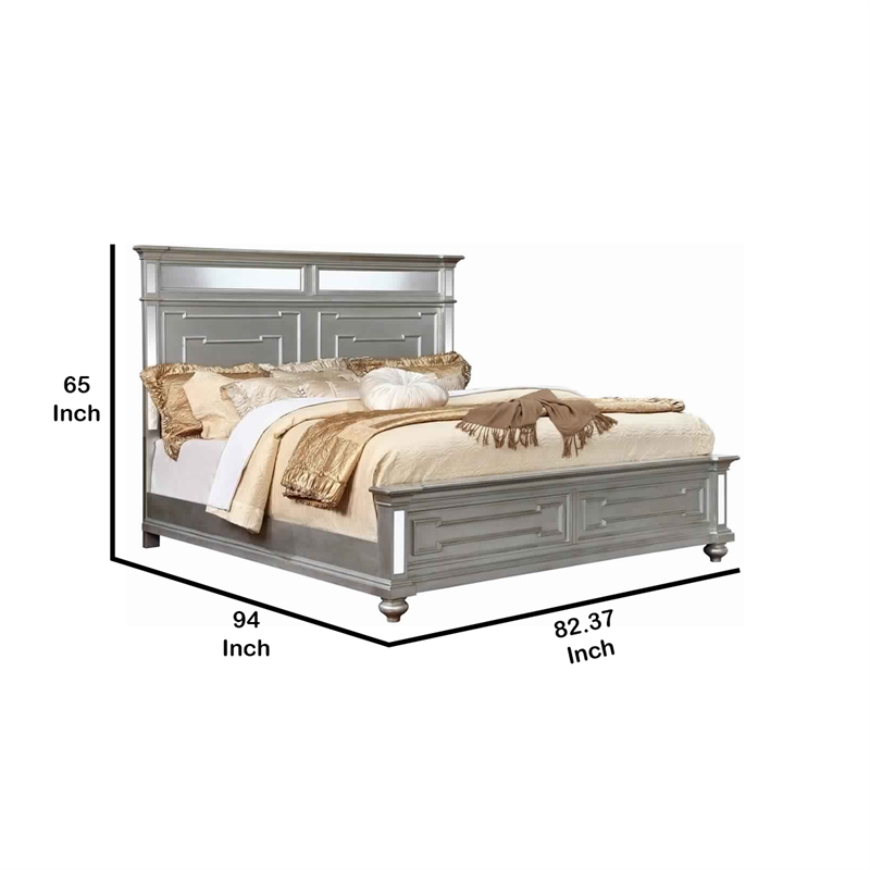 Bowery Hill California King Bed with Mirror Headboard Footboard in Silver