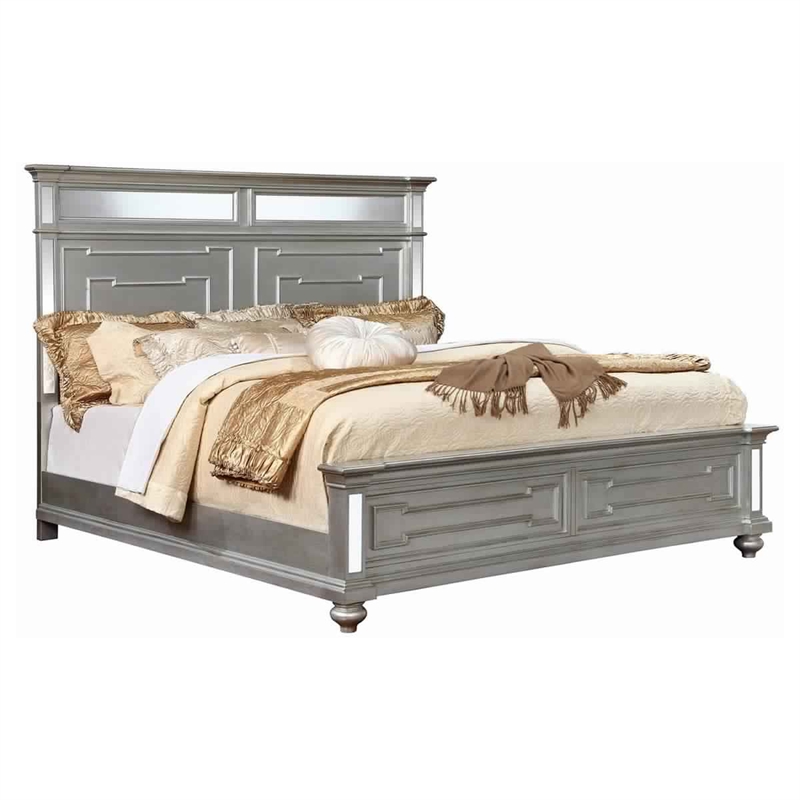 Bowery Hill California King Bed with Mirror Headboard Footboard in Silver