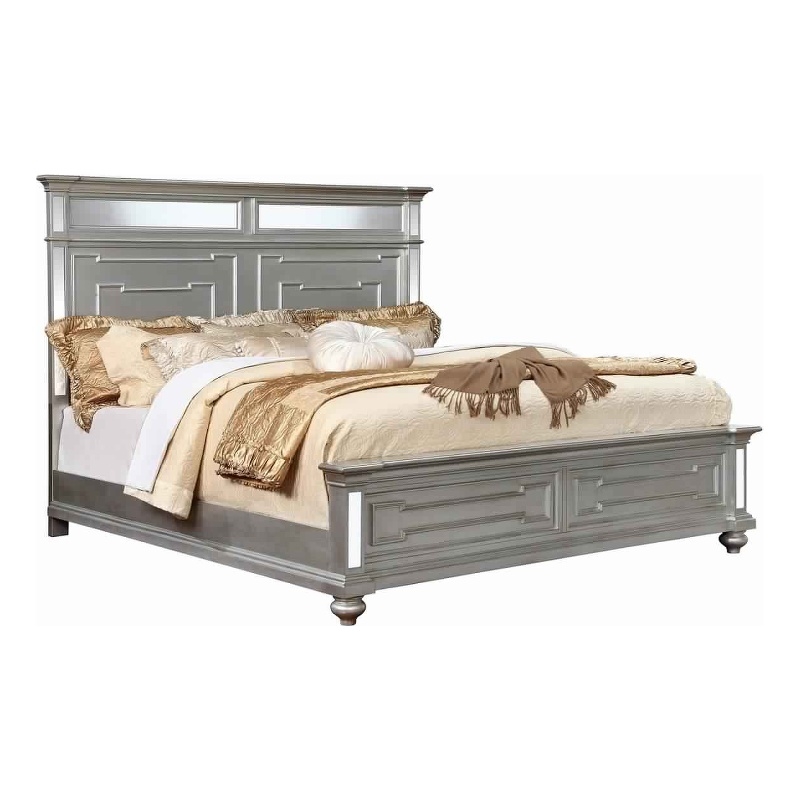 Bowery Hill California King Bed with Mirror Headboard Footboard in Silver