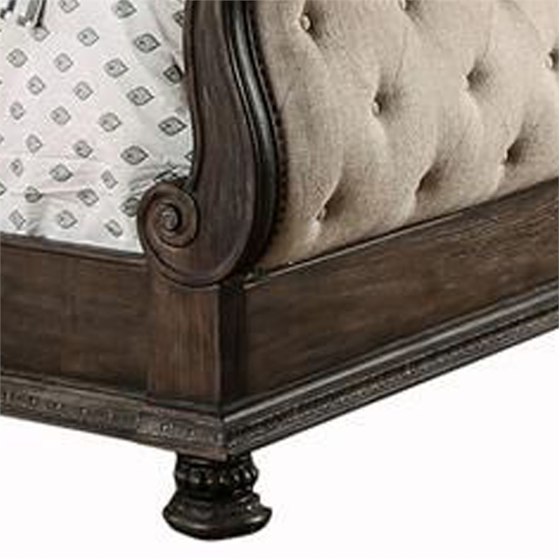 Bowery Hill California King Bed with Sleigh Headboard in Brown and Beige