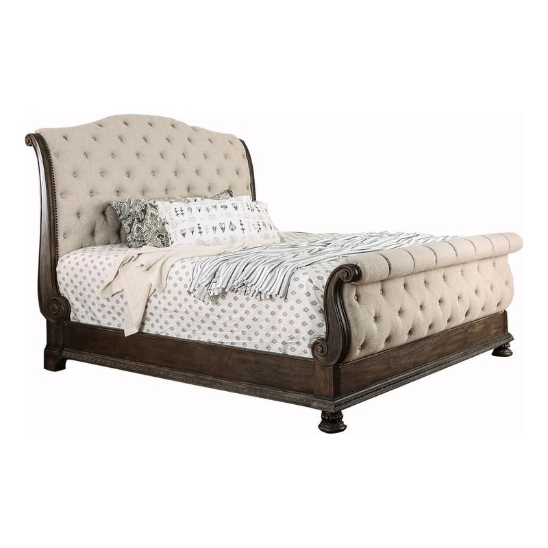 Bowery Hill California King Bed with Sleigh Headboard in Brown and Beige