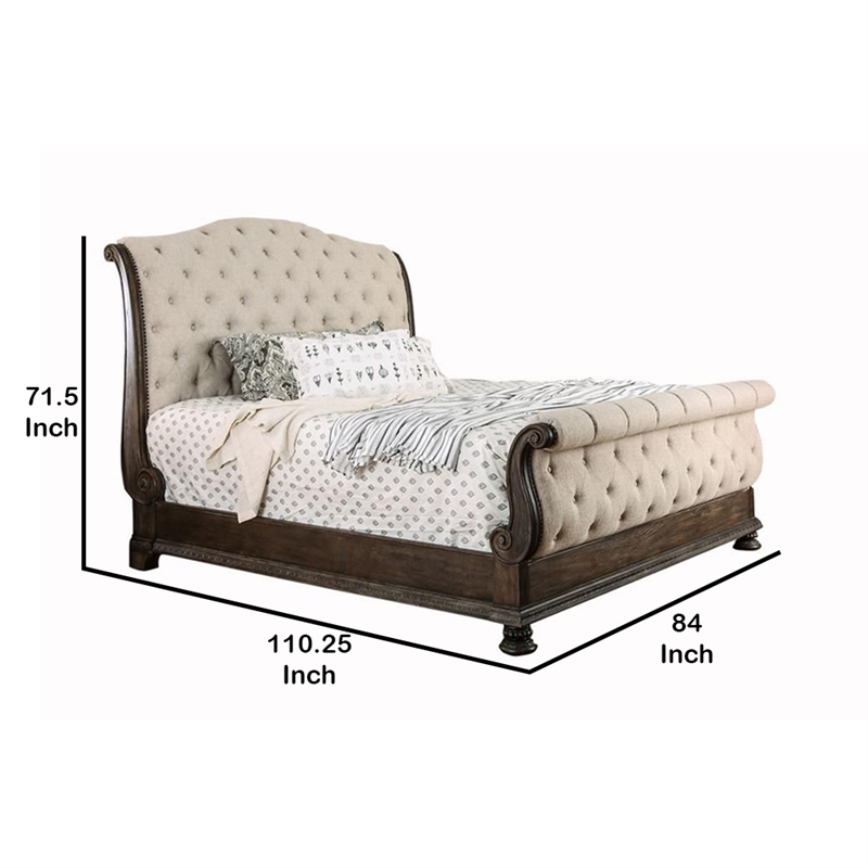Bowery Hill California King Bed with Sleigh Headboard in Brown and Beige