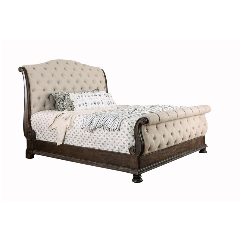 Bowery Hill California King Bed with Sleigh Headboard in Brown and Beige
