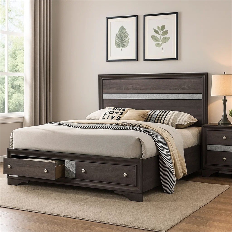 Bowery Hill Panel Eastern King Bed with Silver and Bracket Feet in Gray