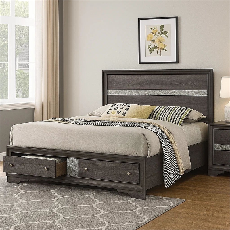 Bowery Hill Panel Eastern King Bed with Silver and Bracket Feet in Gray