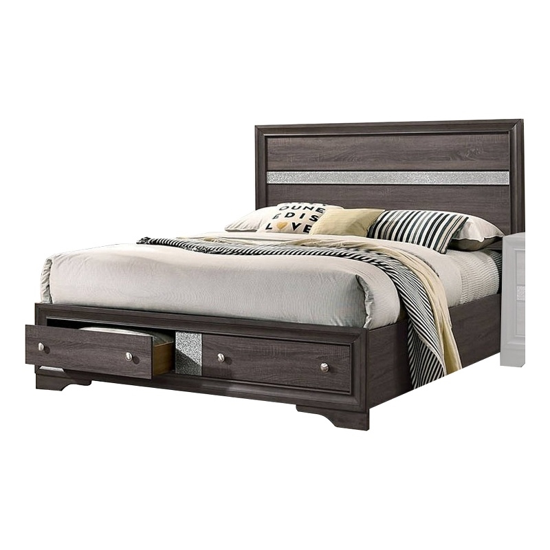 Bowery Hill Panel Eastern King Bed with Silver and Bracket Feet in Gray