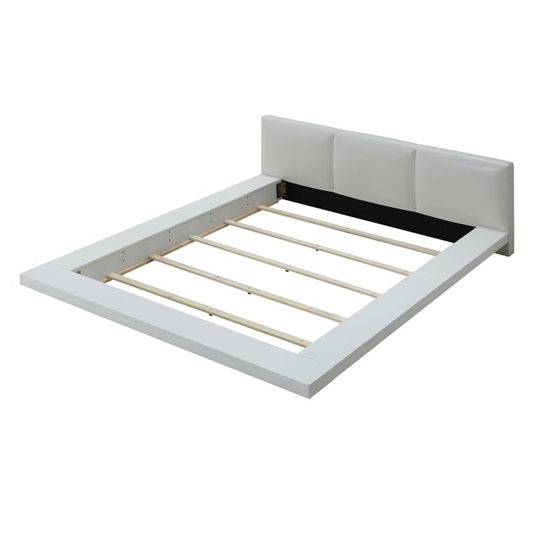 Bowery Hill Platform Eastern King Bed with Leatherette Headboard in White