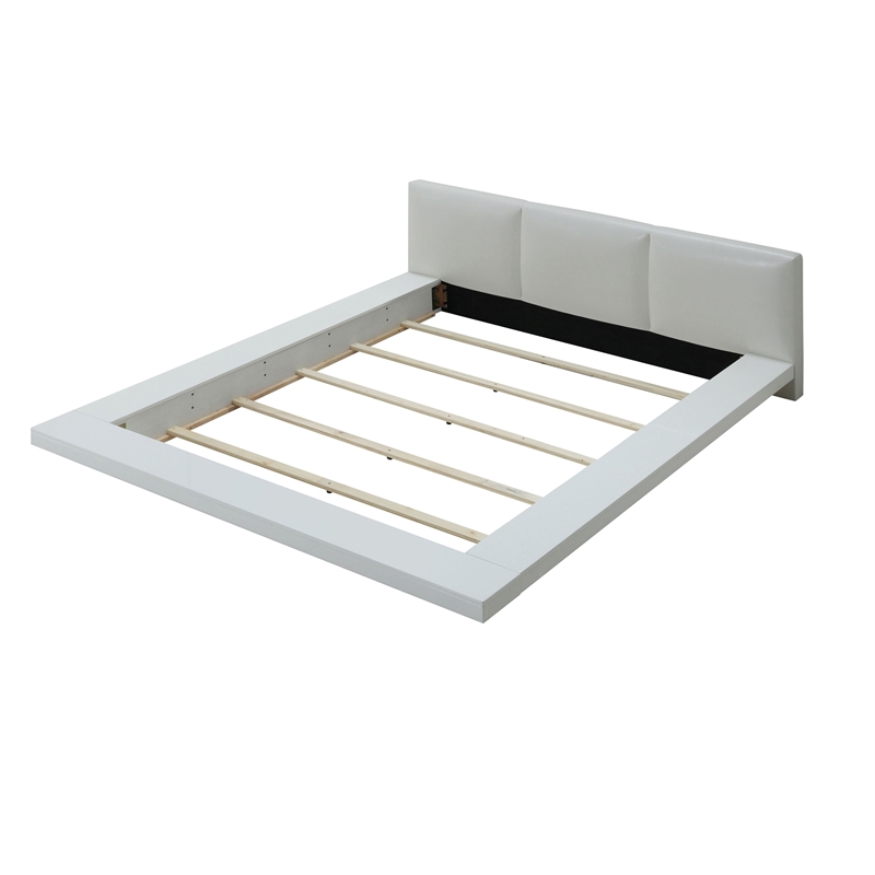 Bowery Hill California King Bed with Leatherette Headboard in White