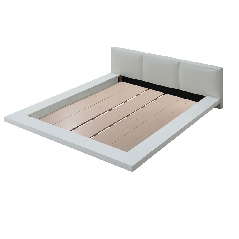 Bowery Hill California King Bed with Leatherette Headboard in White