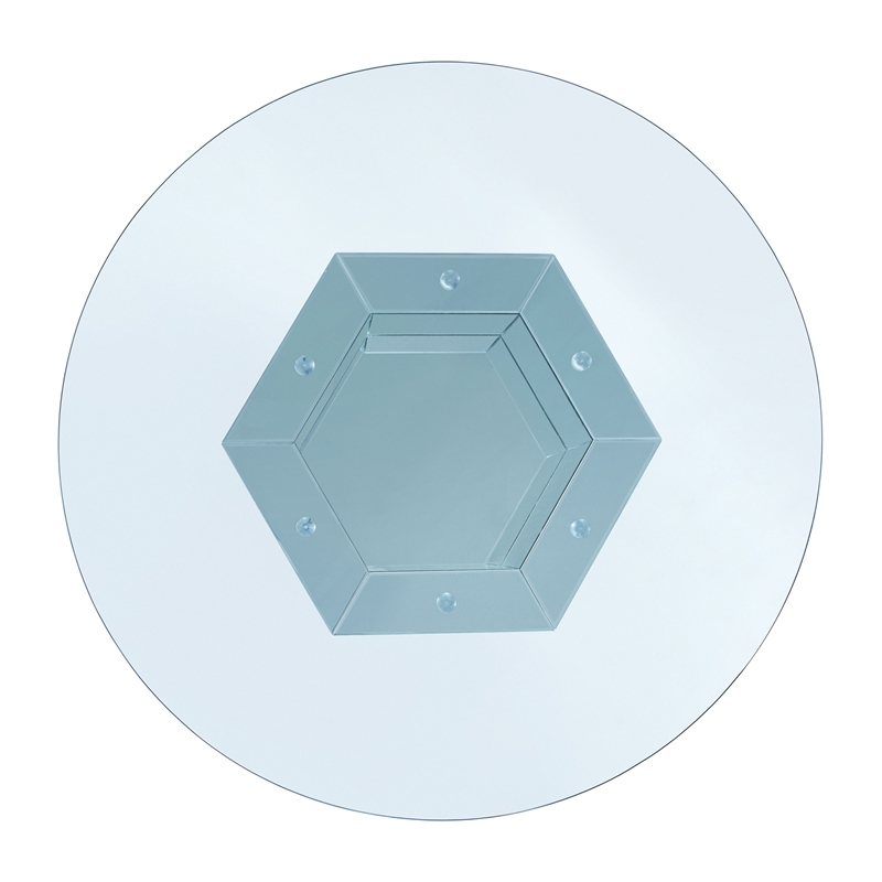 Bowery Hill Faux Crystal and Mirror Dining Table with Pedestal in Silver