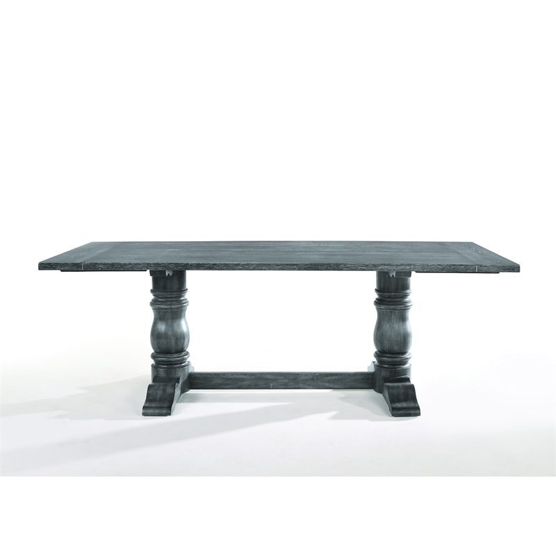 Bowery Hill Wooden Rectangular Dining Table with Trestle Base in Gray