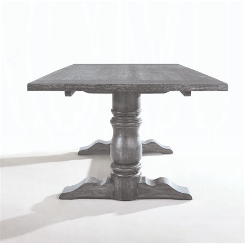 Bowery Hill Wooden Rectangular Dining Table with Trestle Base in Gray