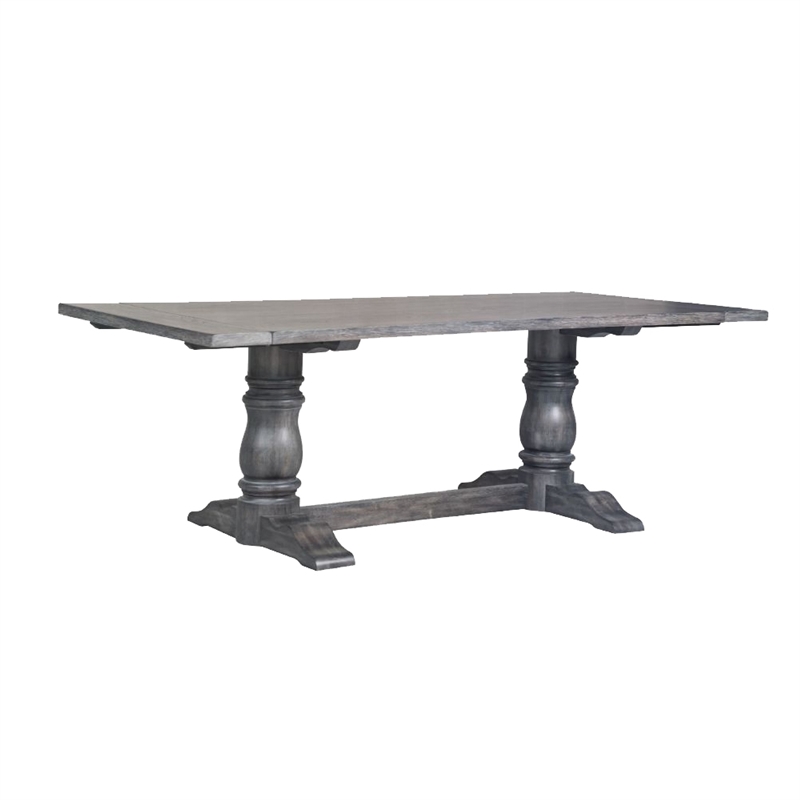 Bowery Hill Wooden Rectangular Dining Table with Trestle Base in Gray