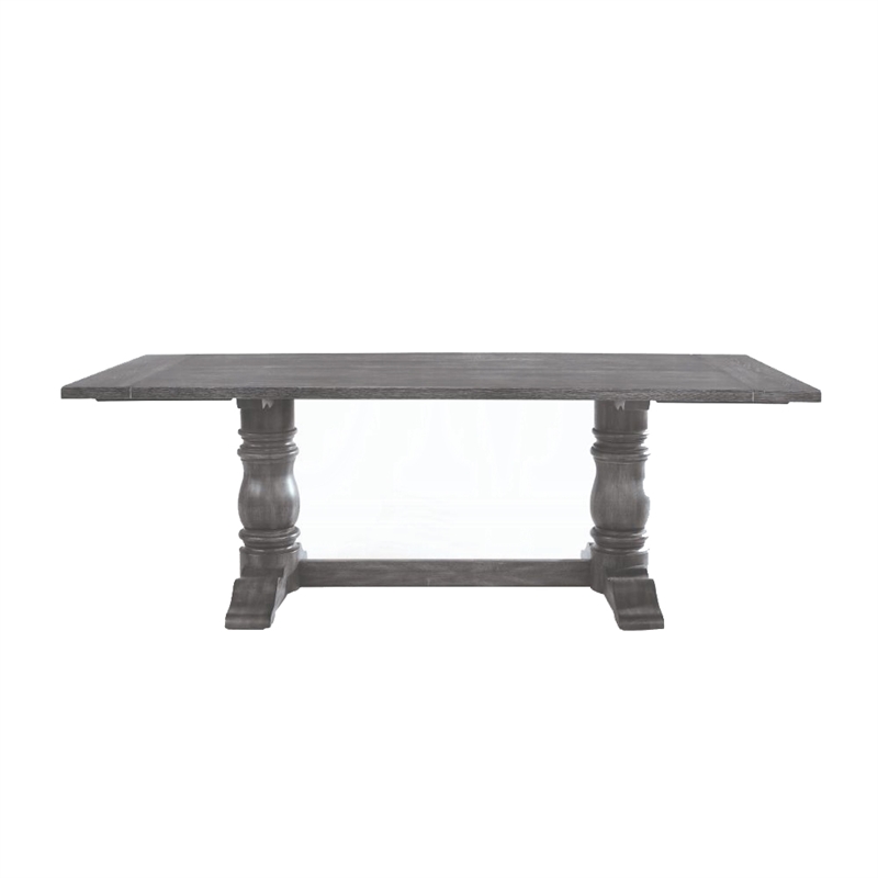Bowery Hill Wooden Rectangular Dining Table with Trestle Base in Gray