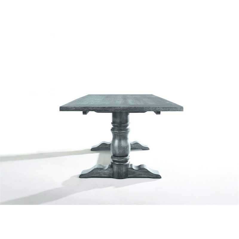 Bowery Hill Wooden Rectangular Dining Table with Trestle Base in Gray