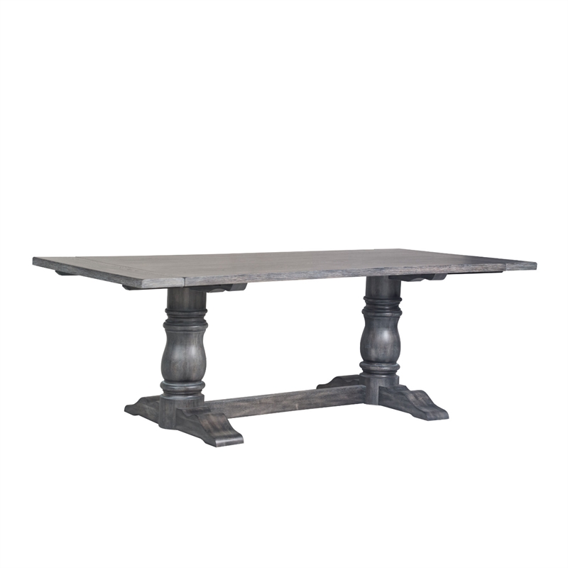 Bowery Hill Wooden Rectangular Dining Table with Trestle Base in Gray