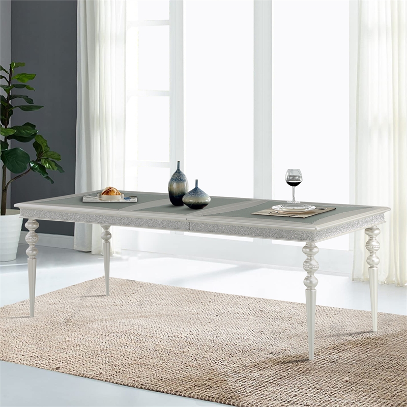 Bowery Hill Rectangular Dining Table with Rhinestone Inlay in Silver