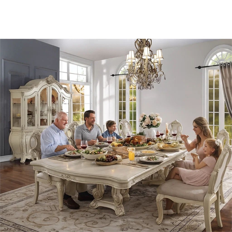 Bowery Hill Dining Table with Double Pedestal in Antique White