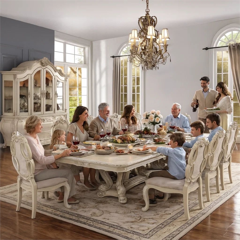 Bowery Hill Dining Table with Double Pedestal in Antique White