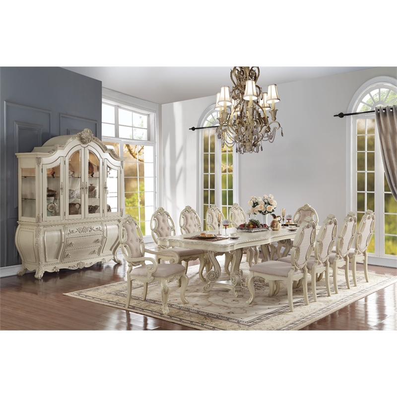 Bowery Hill Dining Table with Double Pedestal in Antique White