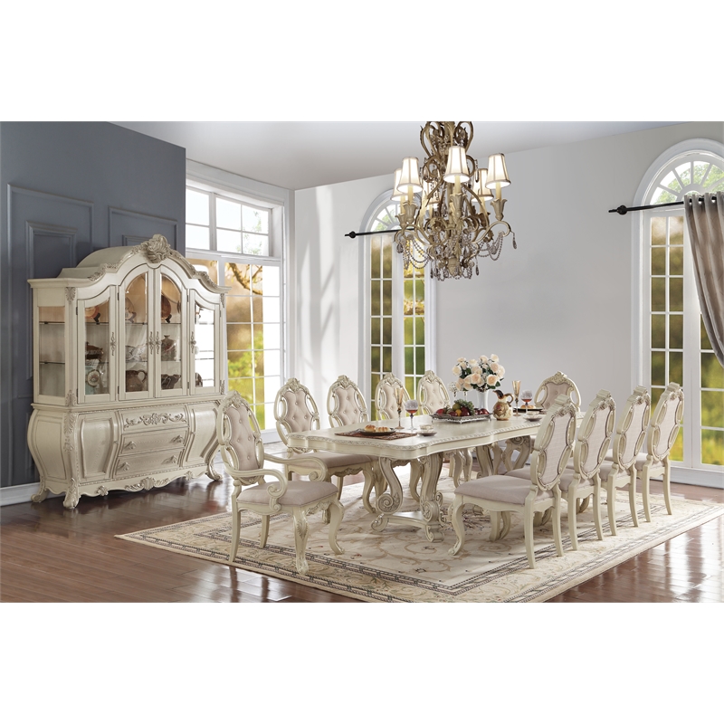 Bowery Hill Dining Table with Double Pedestal in Antique White