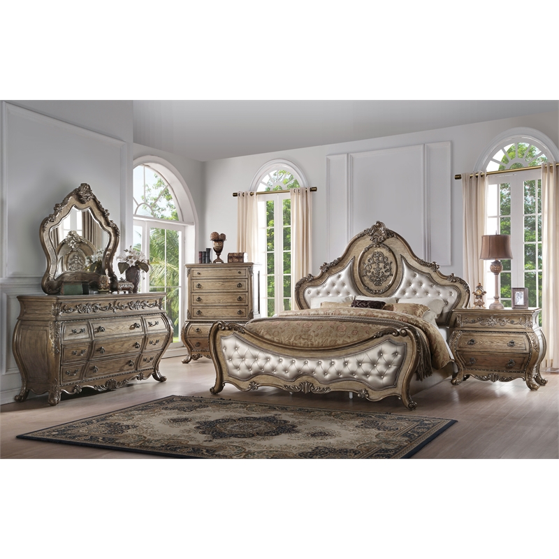 Bowery Hill Traditional Elegant Style Queen Size Arched Panel Bed in Brown