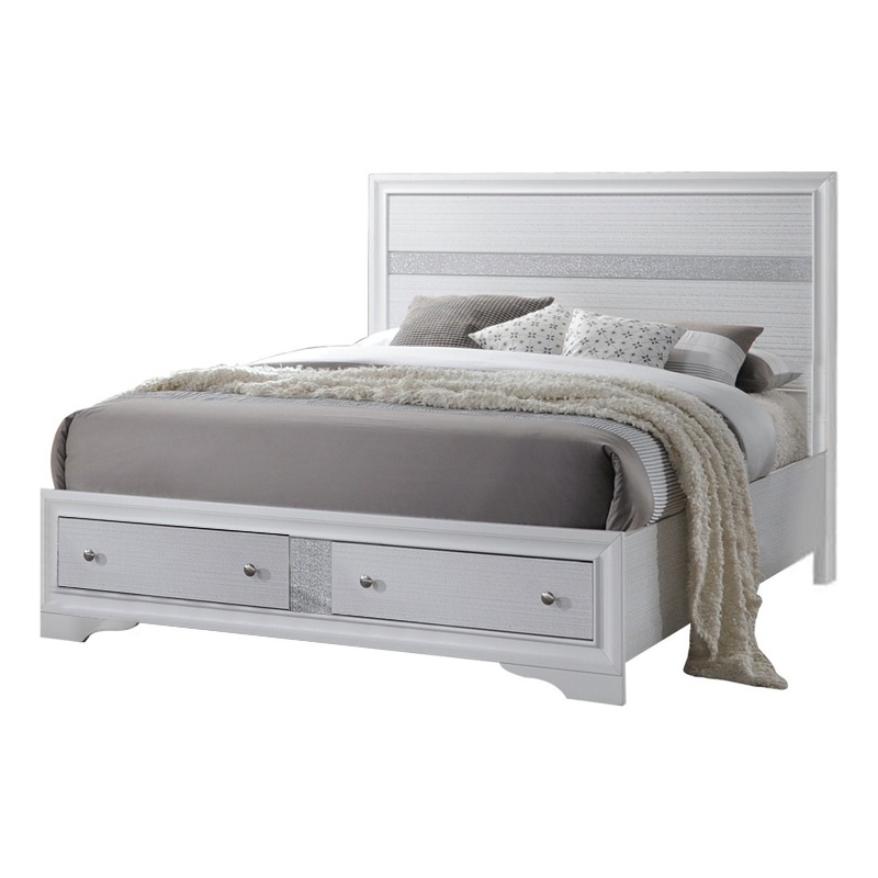 Bowery Hill Queen Size Bed with Panel Headboard and Storage in White