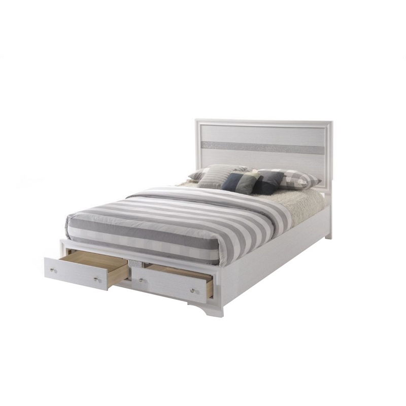 Bowery Hill Queen Size Bed with Panel Headboard and Storage in White